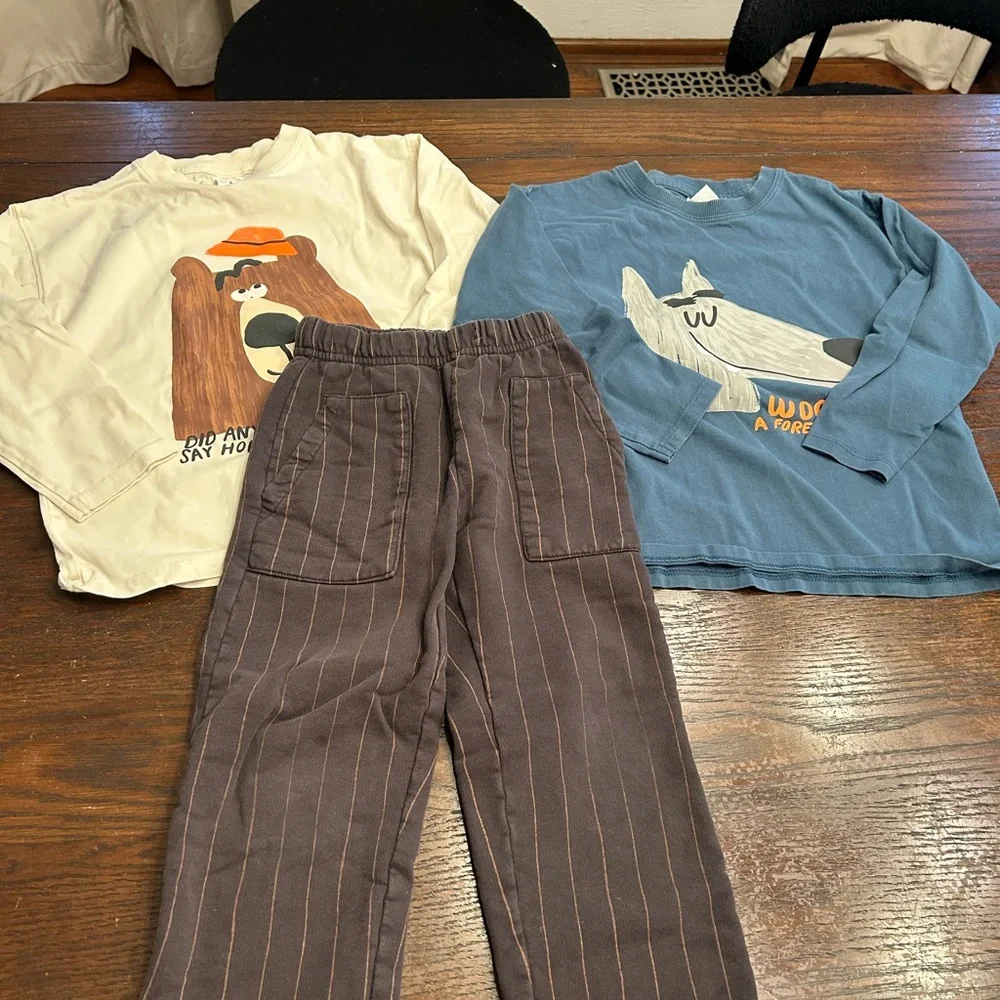 Boys Zara Kids Tees and Striped Pants Set - Picture 1 of 8